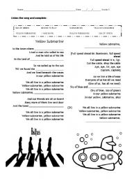 English Worksheet: Yellow Submarine - Song