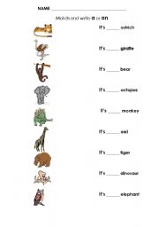 English worksheet: Animals