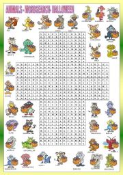 ANIMALS - HALLOWEEN - wordsearch -FOR BEGINNERS 