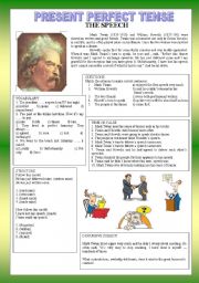 English Worksheet: THE SPEECH - PRESENT PERFECT TENSE + KEY