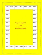 English worksheet: drop the magic e and what have you got