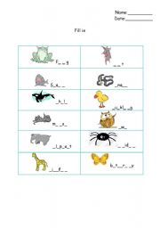 English worksheet: animals fill in