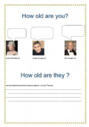 English worksheet: Age : how old are you?