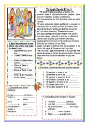 English Worksheet: MY LARGE FAMILY READING!