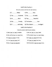 English worksheet: verb to be practice
