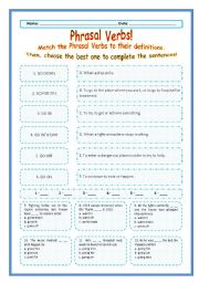 > Phrasal Verbs Practice 71! > --*-- Definitions + Exercise --*-- BW Included --*-- Fully Editable With Key!