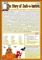 English Worksheet: THE STORY OF JACK-O-LANTERN.