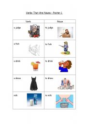 English Worksheet: Verbs that are both nouns - Poster 1