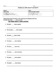 English Worksheet: Negative Sentences with Doesn�t and Don�t