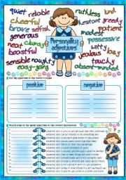 English Worksheet: Personality adjectives (Greyscale + KEY included)