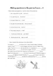 English worksheet: Making questions in the past and more