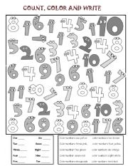 English Worksheet: NUMBERS AND COLORS