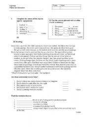 English Worksheet:  reading and vocabulary test