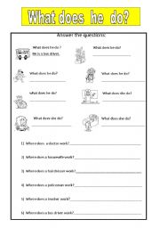 English worksheet: WHAT DOES HE DO?  JOBS