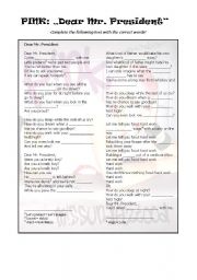 English Worksheet: Song: Dear Mr President 