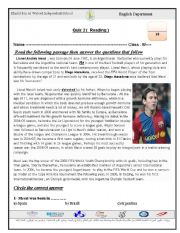 English Worksheet: reading comp. about Messi