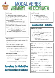 English Worksheet: MODAL VERBS_ MUST,MUSNT, HAVE TO