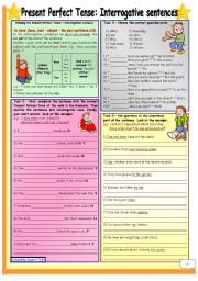 English Worksheet: Present Perfect Tense - interrogative sentences *** Part 2 *** upper-elementary *** with key  *** B&W