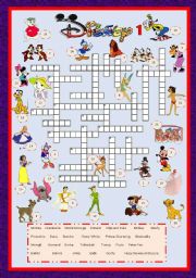 English Worksheet: Cartoon Series 3 - Disney characters crossword 1 + key