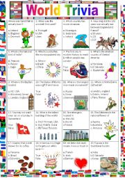 English Worksheet: Around the World (Countries Trivia Game)