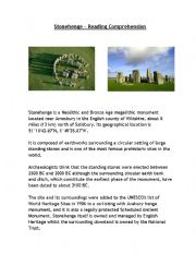 English Worksheet: Stonehenge - Reading Comprehension