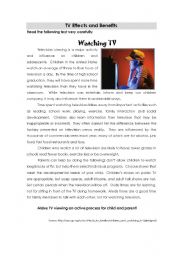 English Worksheet: TV effects and benefits