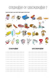 English Worksheet: countables or incountables