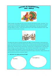 English worksheet: History of thanksgiving day Past Simple