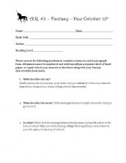 English worksheet: Fantasy Book Report