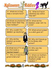 English Worksheet: Twelve Funny Halloween riddles Part 2 for kids of all ages