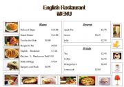 English restaurant menu