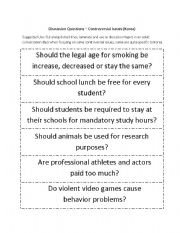 English Worksheet: Discussion Questions - Controversial Issues