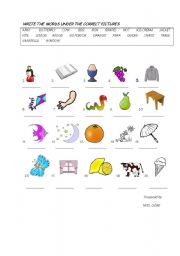 English Worksheet: vocabulary exercise for kids with fun pictures :)