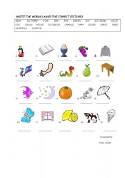 English worksheet: vocabulary exercise for kids with fun pictures :)