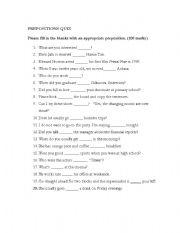 English Worksheet: PREPOSITIONS QUIZ