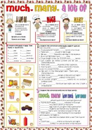 English Worksheet: Much, Many, A lot of