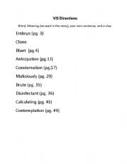 English Worksheet: House of Scorpion Vocabulary Part 1