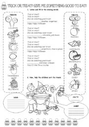 English Worksheet: Trick or treat? Halloween treats song