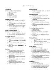 English Worksheet: Classroom Procedures