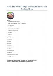 English worksheet: Mock The Week - Things You Wouldnt Hear In a Cookery Show