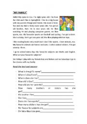 English Worksheet: My family