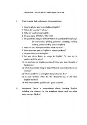 English Worksheet: SPEAK AND WRITE ABOUT LEARNING ENGLISH