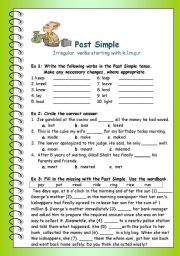 English Worksheet: Past Simple - irregular verbs -- verbs beginning with  k,l,m,p,r