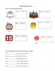 English Worksheet: Birthday Ages