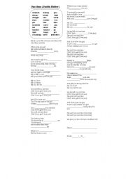 English Worksheet: listening one time (justin bieber)