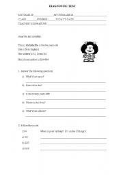 English Worksheet: diagnostic test