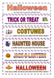 English Worksheet: Halloween: How many smaller words can you make? (3 pages)