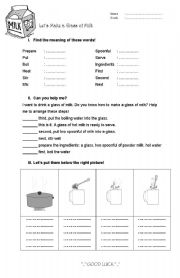 English worksheet: how to make a glass of milk