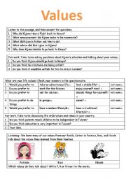 English worksheet: values