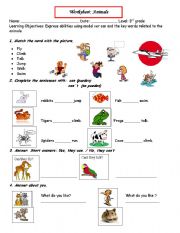 English worksheet: animals